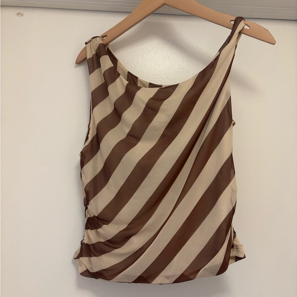 Anthropologie mesh striped asymmetrical top